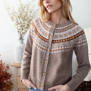 Cozy Brown and Cream Knit Cardigan
